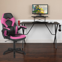 Flash Furniture BLN-X10RSG1031-PK-GG Black Gaming Desk and Pink/Black Racing Chair Set with Cup Holder, Headphone Hook, and Monitor/Smartphone Stand